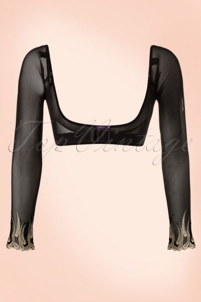 Helene Long Gold Cuff Mesh Sleeves in Black