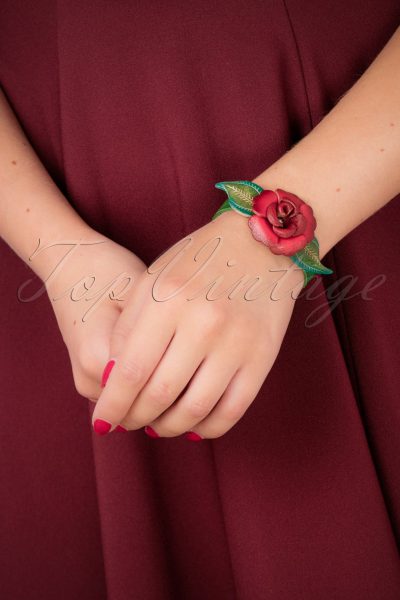 70s Primrose Leather Bracelet in Red and Green