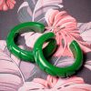 TopVintage Exclusive ~ 40s Forest Heavy Carve Hoop Earrings in Green