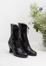 40s Frida Lace Up Booties in Patent Black