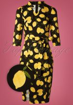50s Zesty Lemon Wiggle Dress in Black