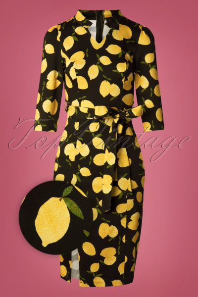 50s Zesty Lemon Wiggle Dress in Black