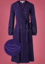 50s Luna Lips Wrap Midi Dress in Midnight Purple