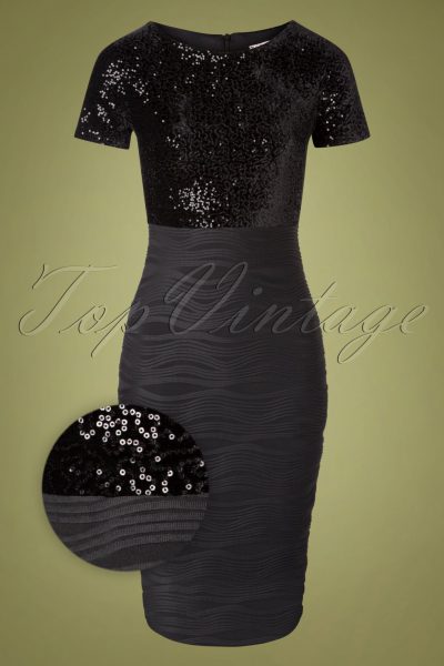 50s Bionda Sequins Pencil Dress in Black