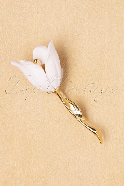 50s Dodo Flower Brooch in Gold and White