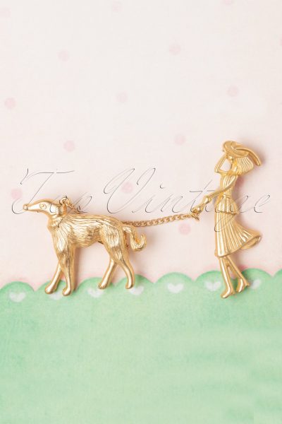 50s Javan Lady and Dog Brooch in Gold