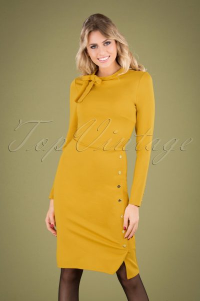 60s Clara Pencil Dress in Mustard