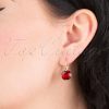 50s Cushion Cut Stone Earrings in Ruby Red