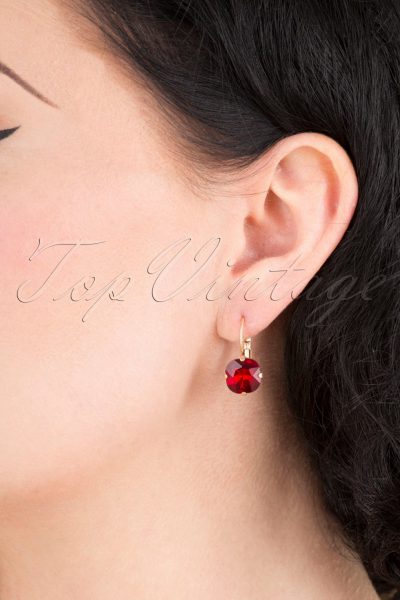 50s Cushion Cut Stone Earrings in Ruby Red