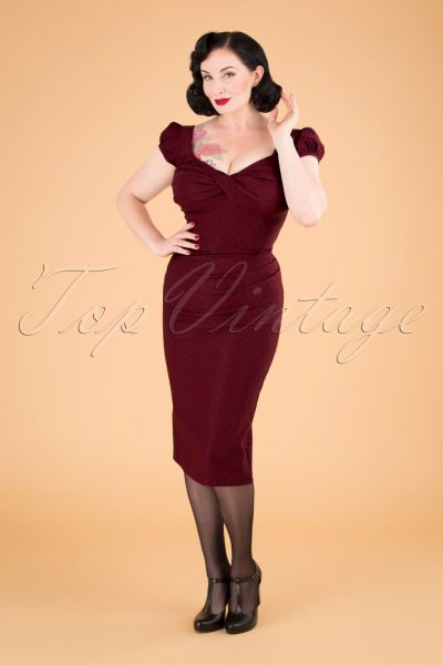 50s Billion Dollar Polkadots Dress in Burgundy