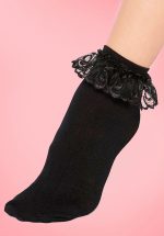 50s Cute Ruffle Lace Bobby Socks in Black