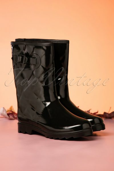 60s Lesley Quilted Rain Boots in Black