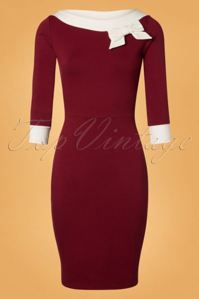 50s Dreamboat Dollie Wiggle Dress in Burgundy