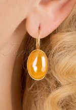 60s Goldplated Oval Earrings in Marigold Yellow