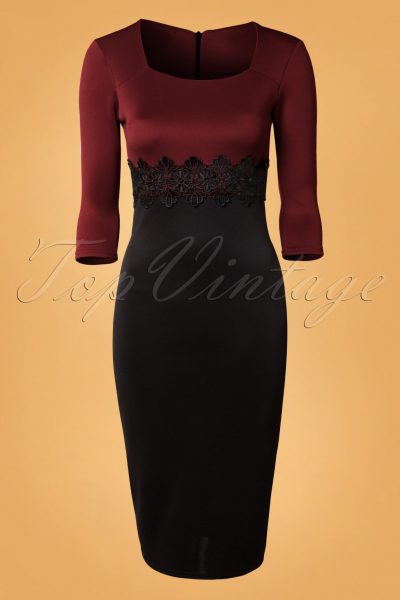 50s Scarlet Lace Dress in Burgundy and Black