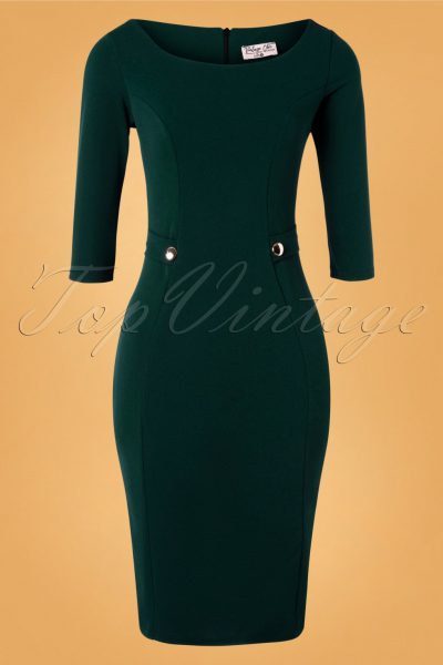 50s Laurel Pencil Dress in Forest Green