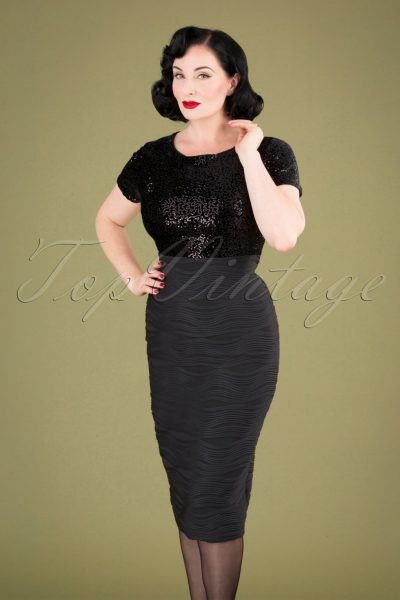 50s Bionda Sequins Pencil Dress in Black
