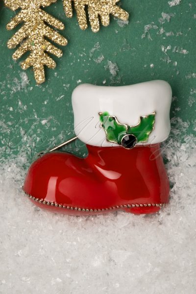 50s Santa's Boot Brooch in Red