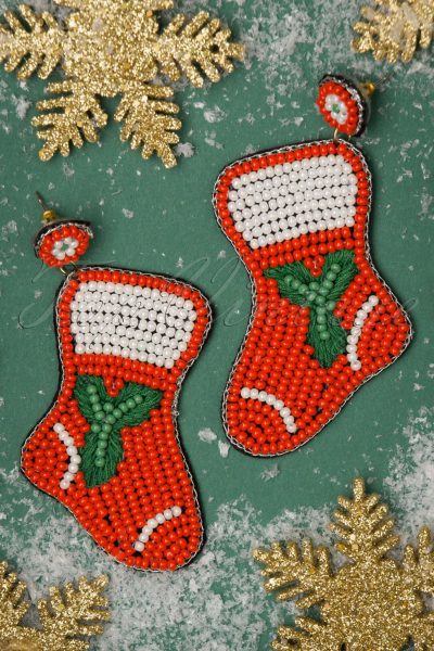 50s Christmas Stocking Earrings in Red