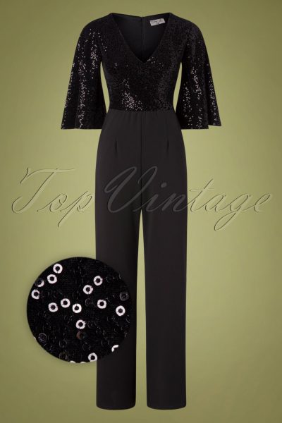 70s Courtney Sequin Jumpsuit in Black