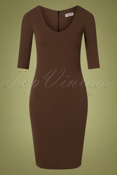 50s Kinsley Pencil Dress in Rocky Road Brown