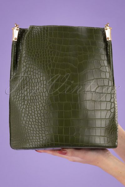 70s Gallio Croco Bucket Bag in Green