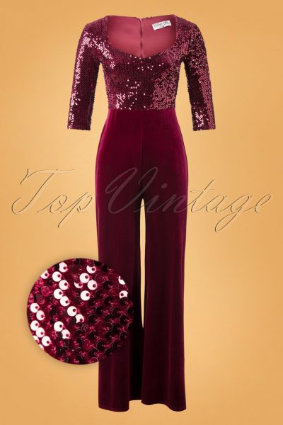 70s Sigourney Sequin Velvet Jumpsuit in Wine