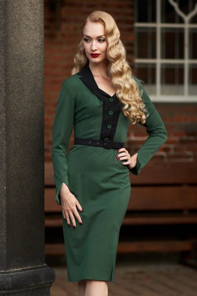 50s Fayre Gia Suit Wiggle Pencil Dress in Emerald