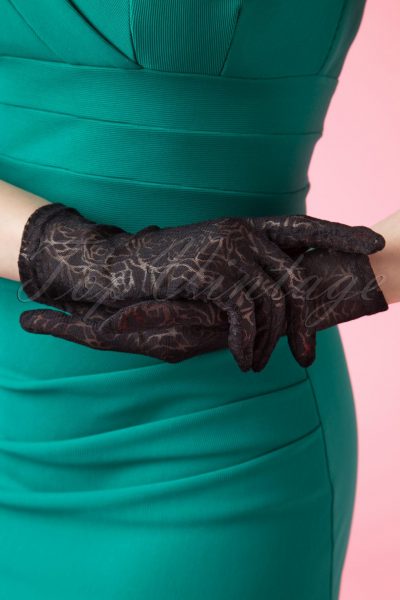 50s Rosy Romantic Black Lace Gloves