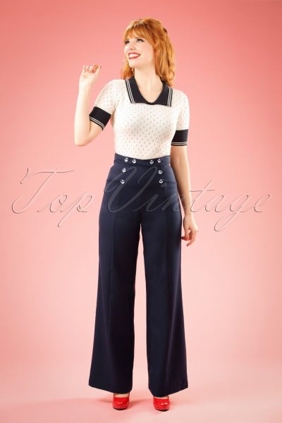 40s Stay Awhile Trousers in Navy