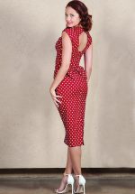 50s Love Polkadot Bow Pencil Dress in Red