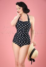 50s Classic Polkadot One Piece Swimsuit in Black and White