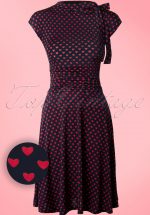 50s Bridget Heart Bombshell Dress in Navy and Red