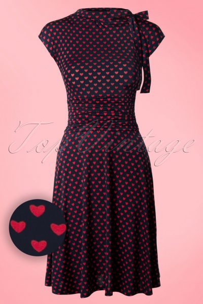 50s Bridget Heart Bombshell Dress in Navy and Red