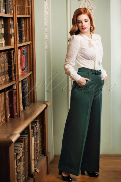 40s Hidden Away Trousers in Teal