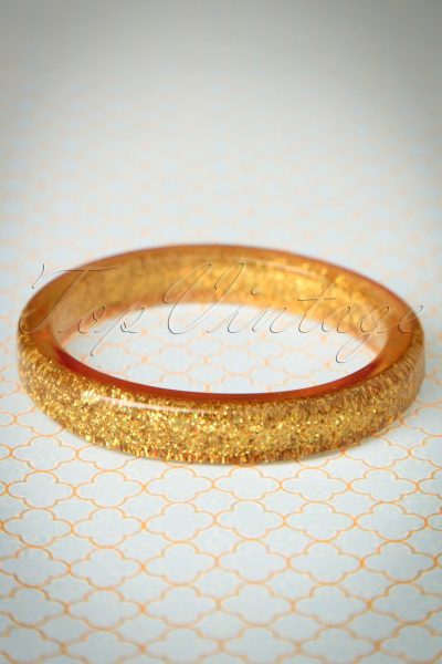 TopVintage Exclusive ~ 20s Fedora Midi Glitter Bangle in Pale Gold