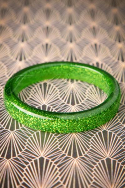 TopVintage Exclusive ~ 20s Fedora Midi Glitter Bangle in Leaf Green