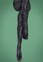 50s Velvet Floral Tights in Black