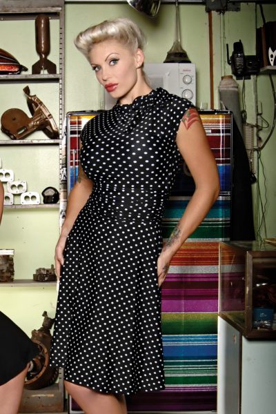 50s Bridget Polkadot Bombshell Dress in Black