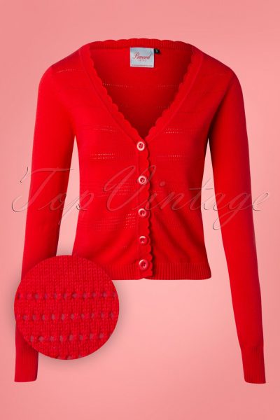 50s Pointelle Cardigan in Lipstick Red