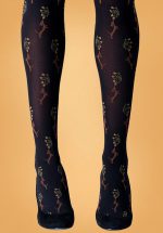 60s Dog and Flower Tights in Black