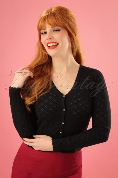 40s Heart Ajour Cardigan in Black