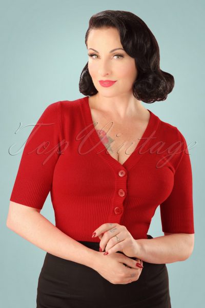 50s Overload Cardigan in Lipstick Red