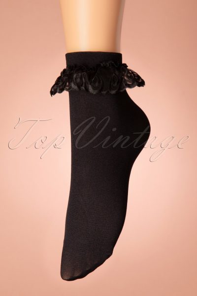 50s Cute Ruffle Lace Bobby Socks in Black