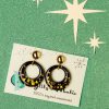 50s Glitter Star Hoop Earrings in Black and Gold