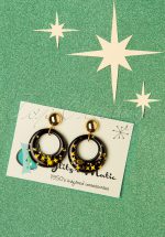 50s Glitter Star Hoop Earrings in Black and Gold