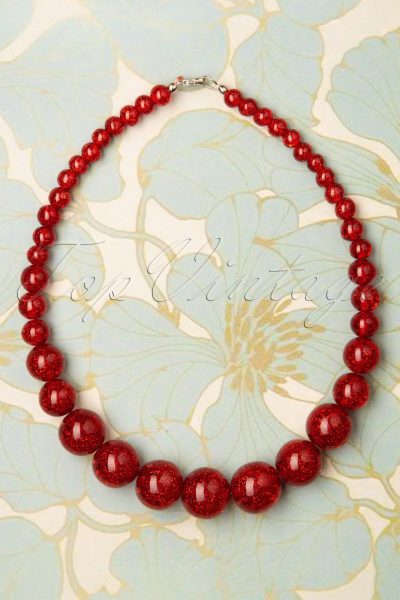 TopVintage Exclusive ~ 20s Glitter Beaded Necklace in Red