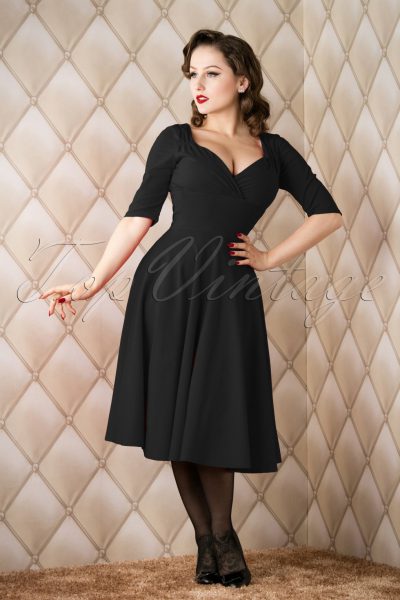 50s Trixie Doll Swing Dress in Black