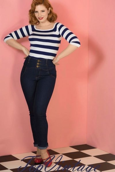 50s Rebel Kate High Waist Denim Pants in Blue