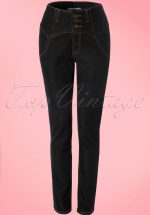 50s Rebel Kate High Waist Denim Pants in Black